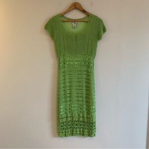 Vintage Chartreuse Green Crochet Dress Kroshetta by Papillon